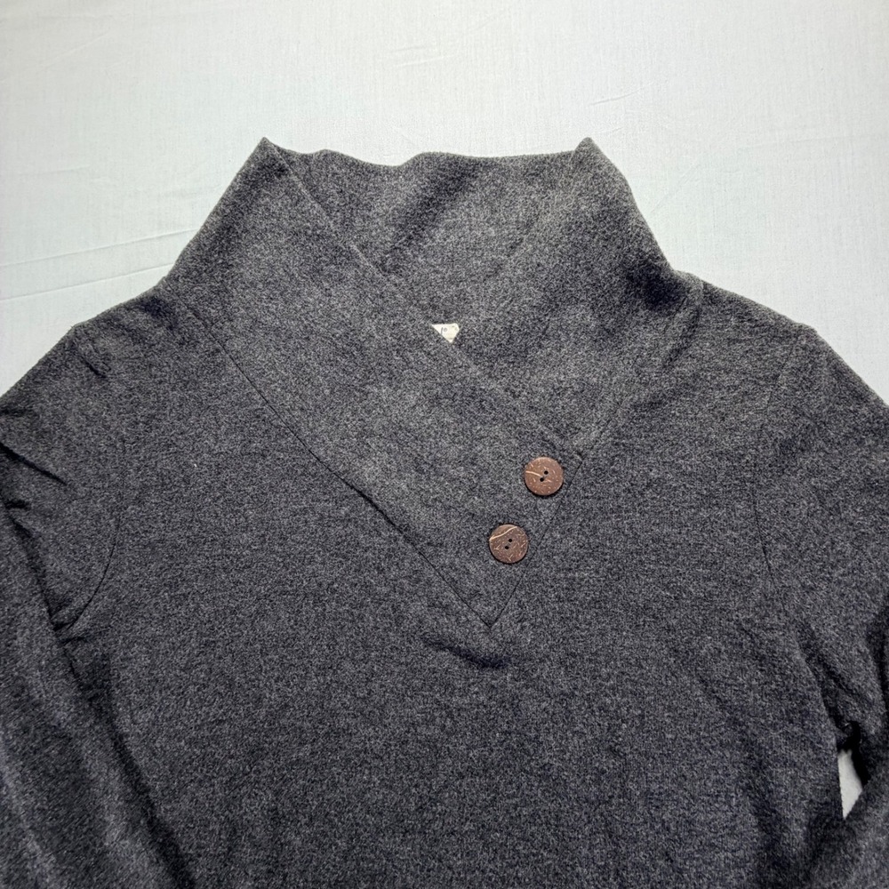 indigo soul soft fleece Charcoal Gray Knit Tunic L with Button V-Neck
